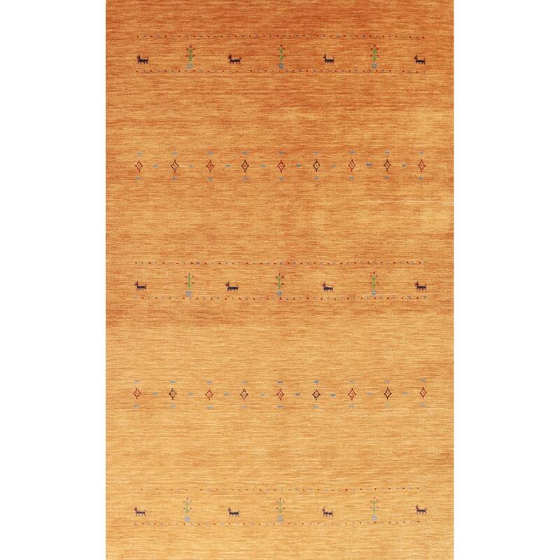 Hand Knotted Oriental 100% Wool Carpet Tribal Animal Pictorial Oranges & Rust Gabbeh Area Rug - 8' 0'' X 4' 10''