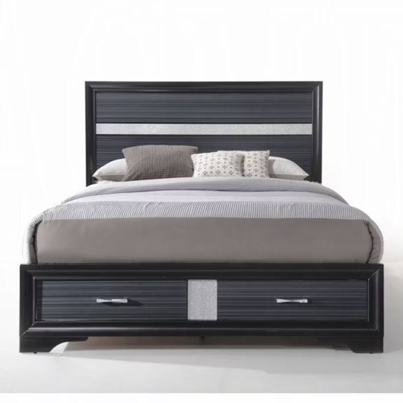 Contemporary Acrylic Trim Accent Eastern King Bed with 2 Drawers, Black