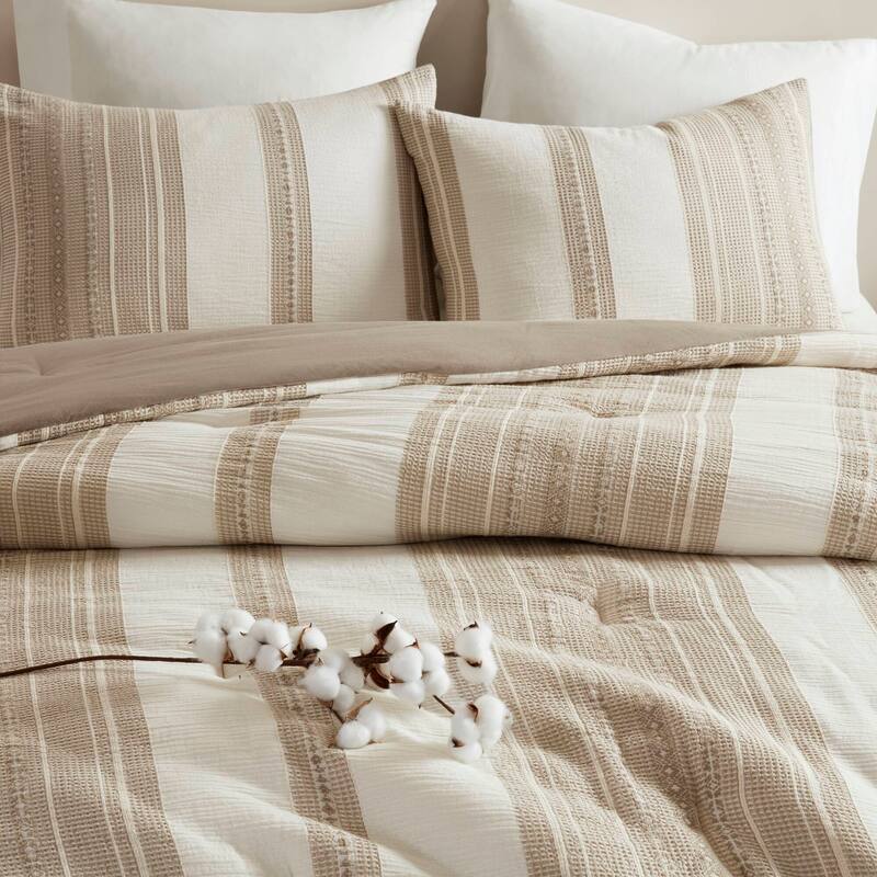 GDF Studio - Amara Textured Cotton Comforter 3-Piece Set with Waffle and Gauze Weave