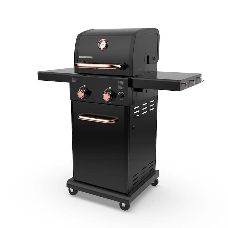 Permasteel 2-Burner Propane Gas Grill with Foldable Side Shelves - Copper/Black