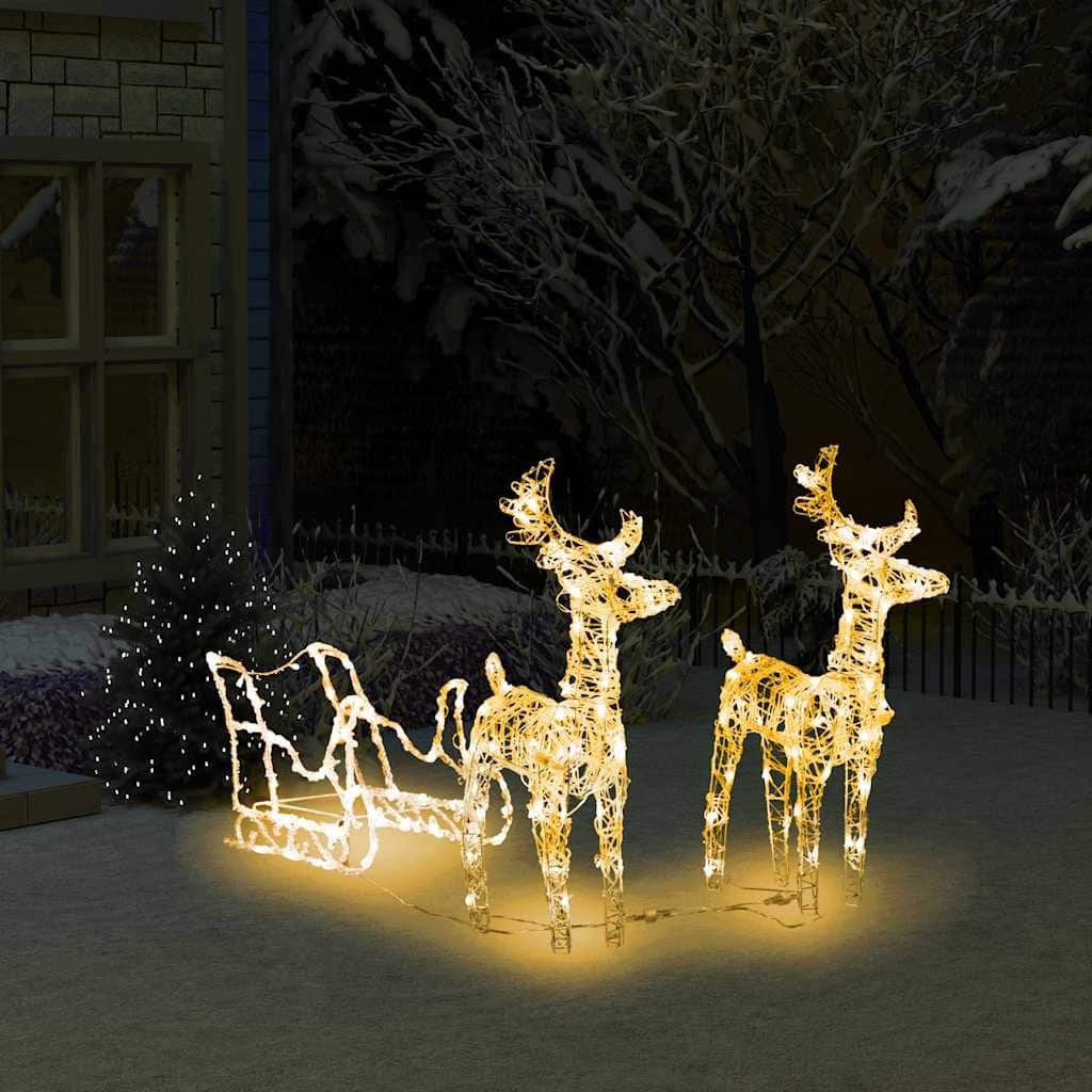 vidaXL Christmas Decoration Lighted Reindeer and Sleigh with LEDs Acrylic