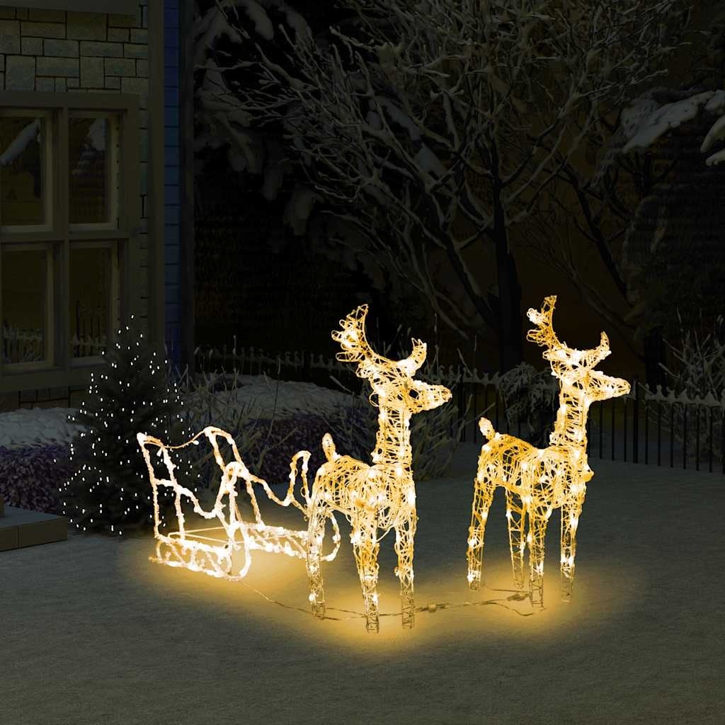 vidaXL Christmas Decoration Lighted Reindeer and Sleigh with LEDs Acrylic