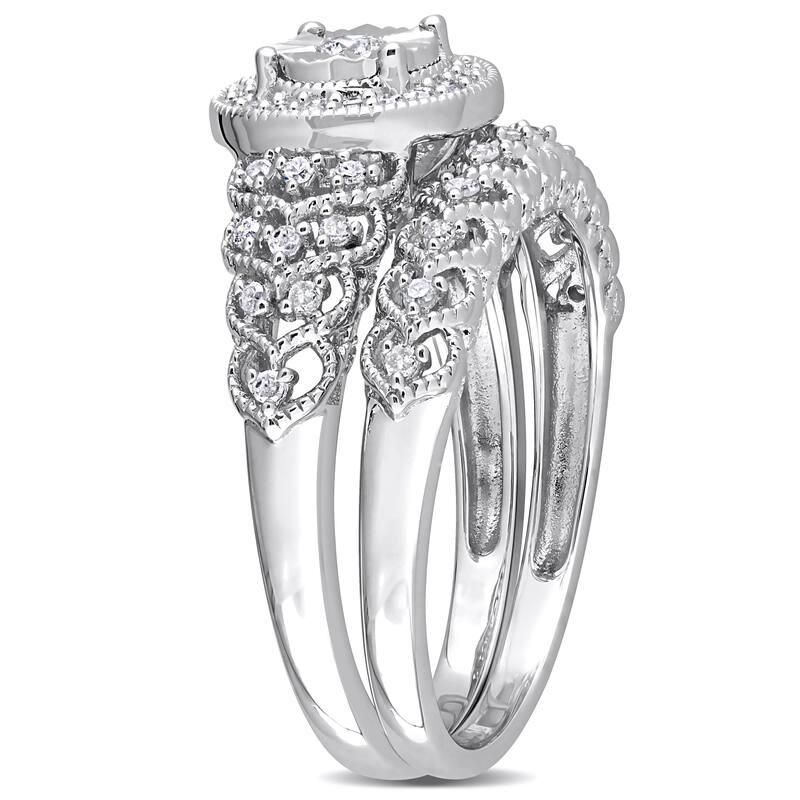 Miadora 1/3ct TDW Diamond Halo Bridal Ring Set in Sterling Silver