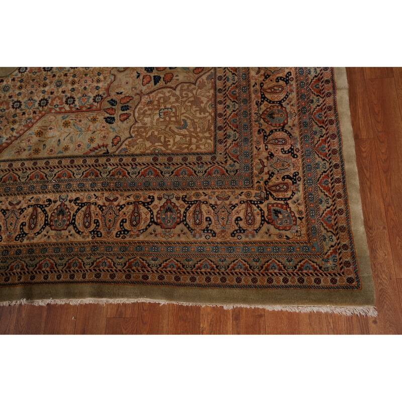 Vegetable Dye Kashan Large Vintage Persian Rug Handmade Wool Carpet - 9'10" x 13'8"