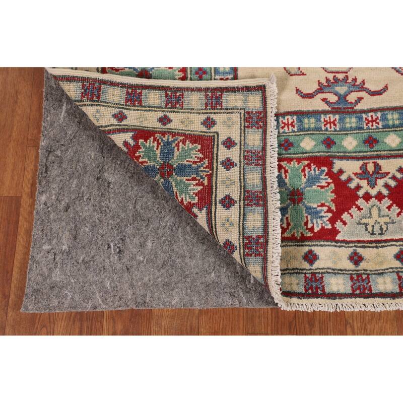 Hand Knotted Oriental 100% Wool Carpet Traditional Geometric Beige & Ivories Kazak Area Rug - 8' 0'' X 5' 8''