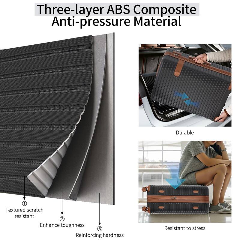 ABS Hard Shell Lightweight Expandable Travel Luggage with 4 Packing Cubes, TSA Lock, Spinner Wheels