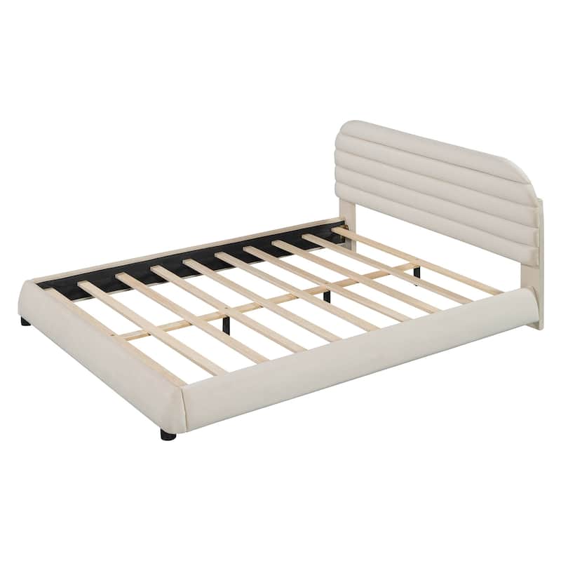 HomeRoots Beige Tufted Velvet Upholstered Queen Bed Frame