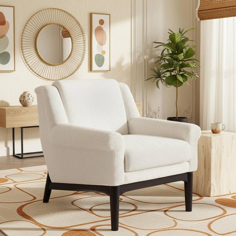 Mid-Century Modern Upholstered Accent Chair with Flared Arms by Harper&Bright Designs - Beige
