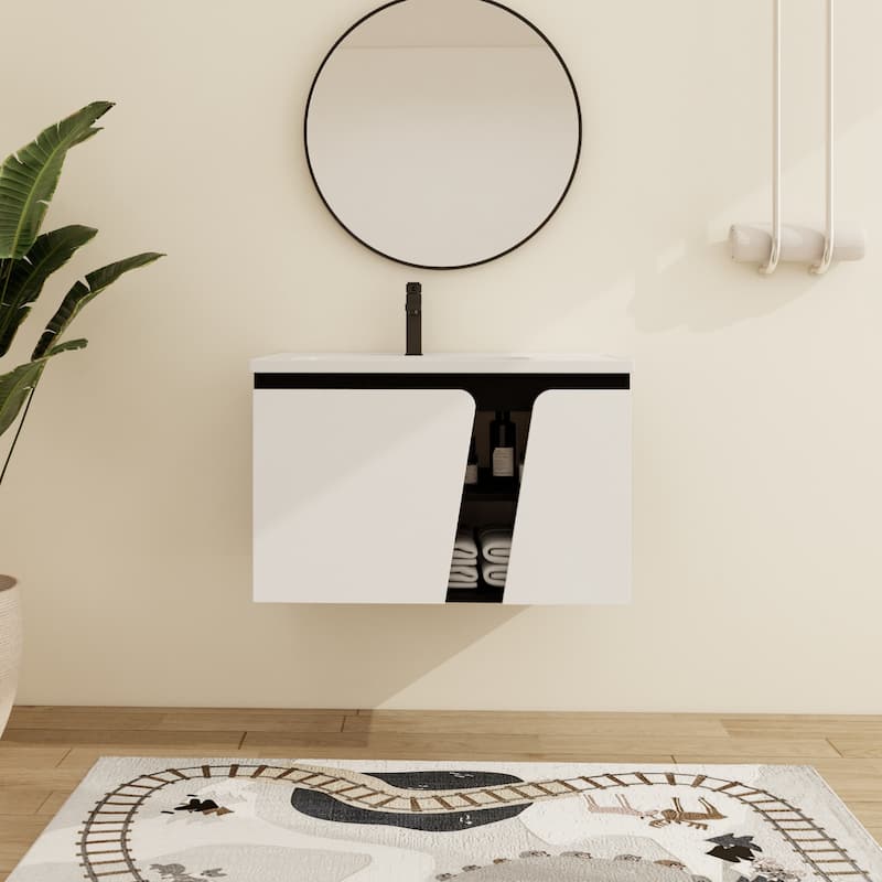 Malwee 32"/36"/40" Floating Bathroom Vanity with Sink, Wall Mounted Bathroom Vanity with Soft Close Doors and shelf - 31.7"×19.9"×20.1"