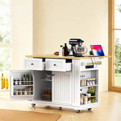 48" Large Kitchen Island,Rolling Kitchen Storage Cart on 5 Wheels