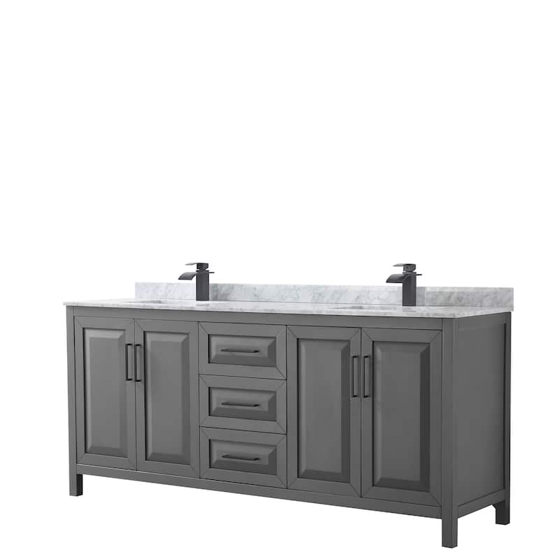 Daria 80-inch Double Vanity, Marble Top, No Mirror - Dark Gray, Black Trim, White Carrara Marble Top