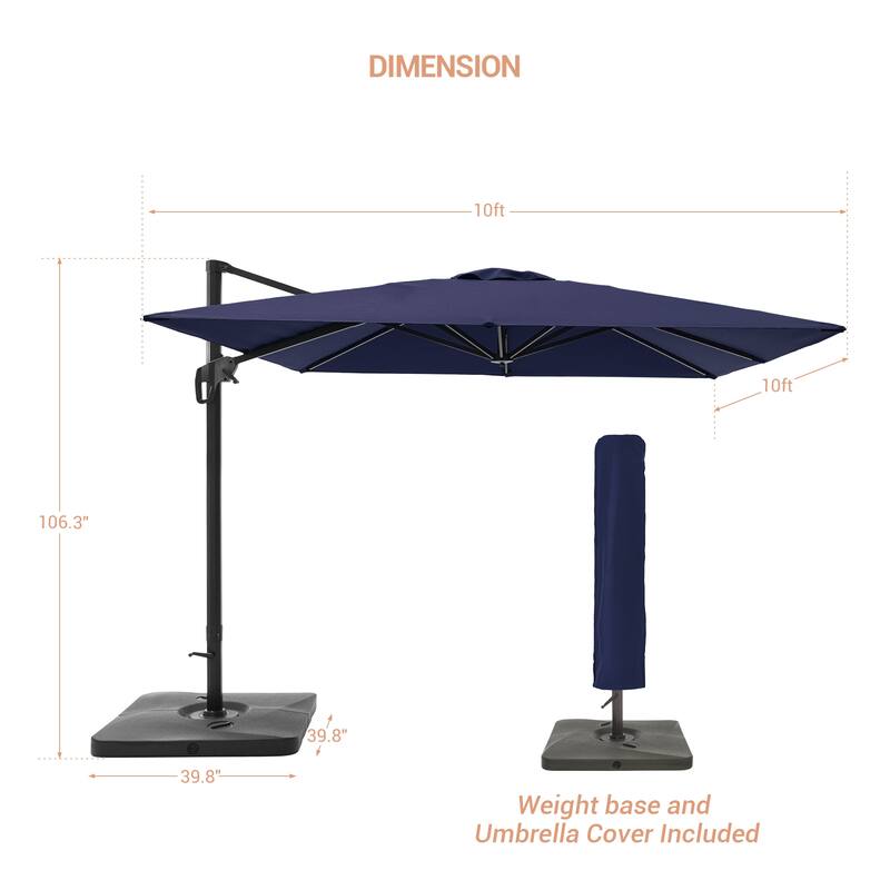 LIVOOSUN Patio10x10FT Aluminum Cantilever Umbrella Solution-Dyed Fabric w/Base