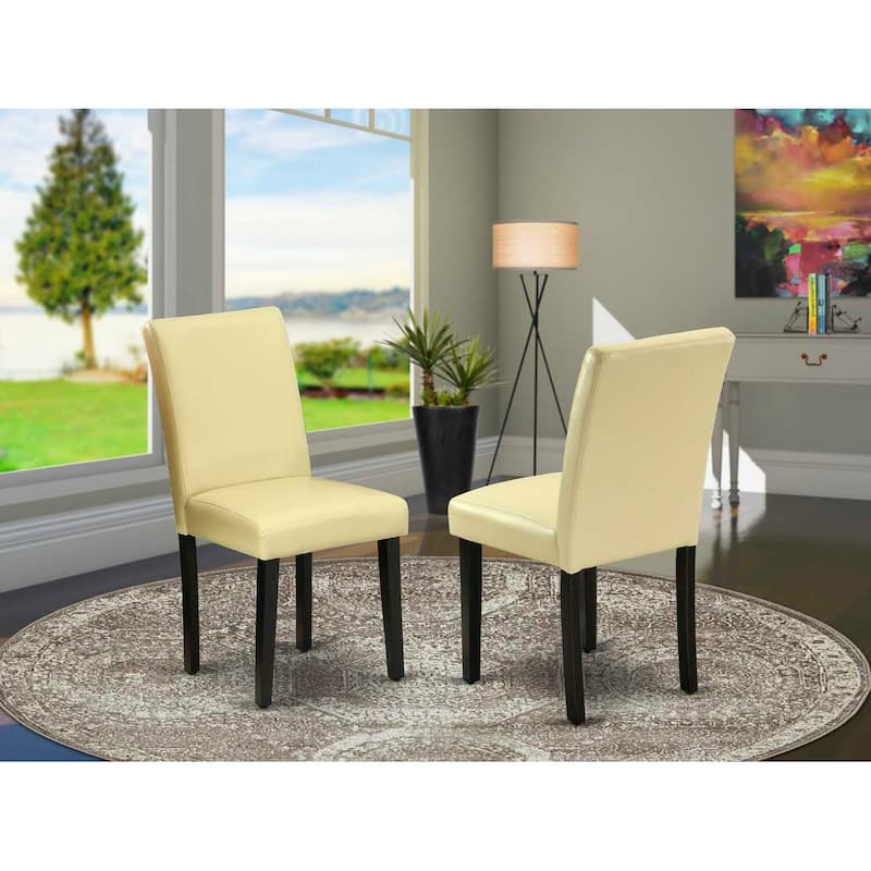 Parsons Round Dining Chair - PU Leather Seat, Black Legs - Modern Kitchen Accent Chair