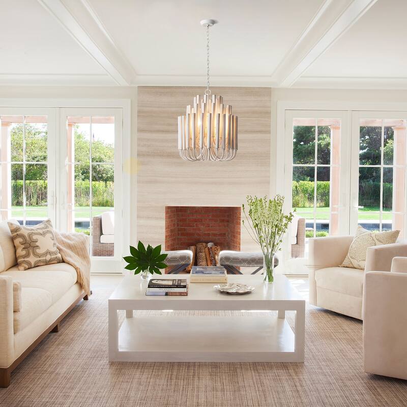 20" 5-Light Coastal 3-Tier Off-White Wood Chandelier - 19.7" D x 19.7" W x 23.7" H