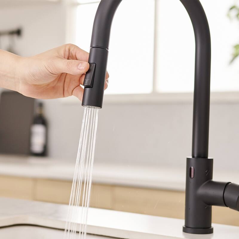 Black Pull Out Touchless Kitchen Faucet with Deck Plate
