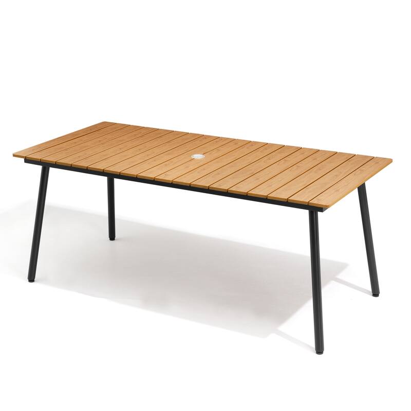 70in Outdoor Patio Rectangle Aluminum Wood-Like Dining Table with Umbrella Hole