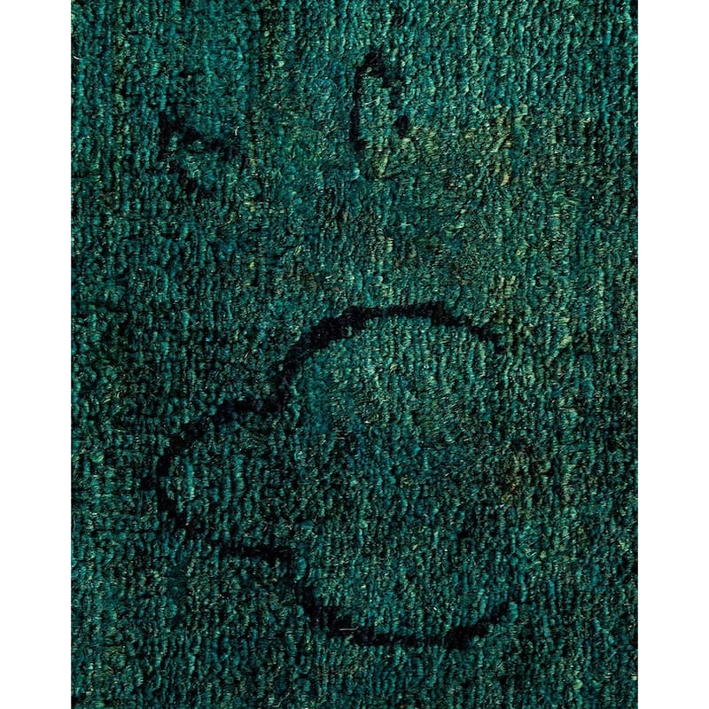Overton Hand Knotted Wool Vintage Inspired Modern Contemporary Overdyed Green Area Rug - 11' 10" x 12' 5"