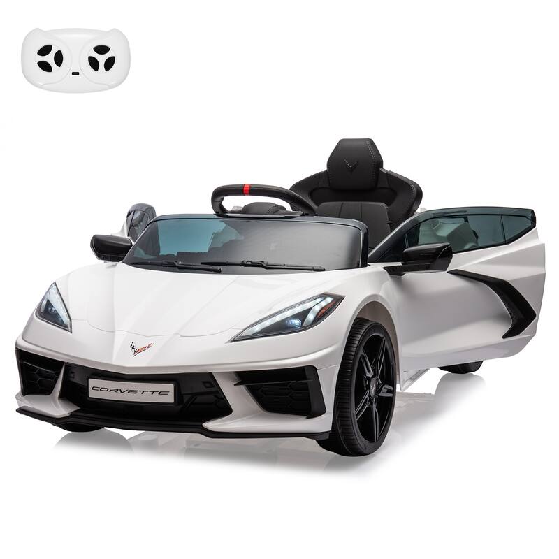 12V Kids Ride on Car, Licensed Corvette Battery Powered Car, Toddler Electric Sports Car Toy - white