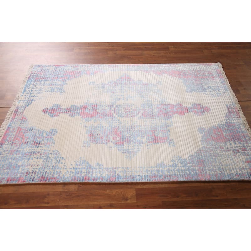 Striped Abstract Accent Rug Hand-Knotted Wool Carpet - 3'11"x 5'10"