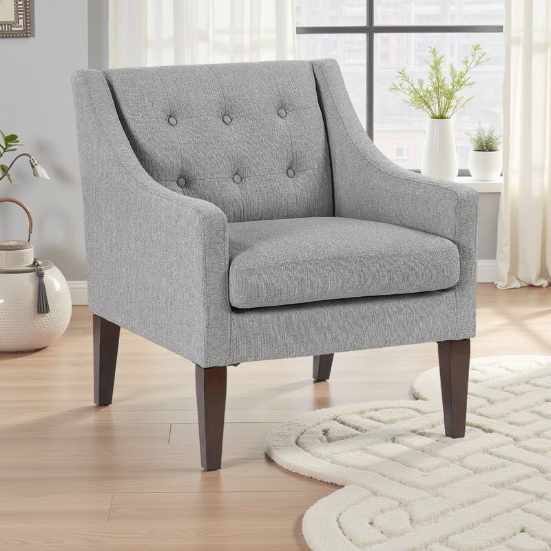 Ginna Accent Armchair, Button Tufted Light Gray Polyester, Brown Legs