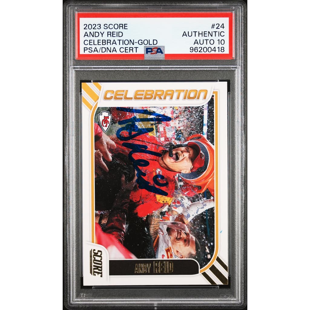 Andy Reid 2023 Score Celebration Gold Signed Football Card #24 Auto PSA 10 418 - 8'6" x 11'6"