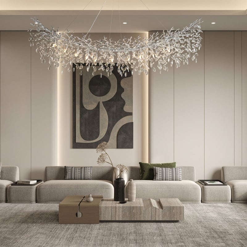 Modern Branch Crystal Linear Chandelier, 1100-1830mm Dining Pendant Light