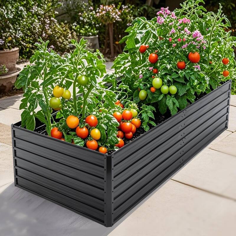 GDFStudio - Olivia Outdoor Galvanized Steel Raised Garden Bed Planter Box - 7.2x3.6x2 FT