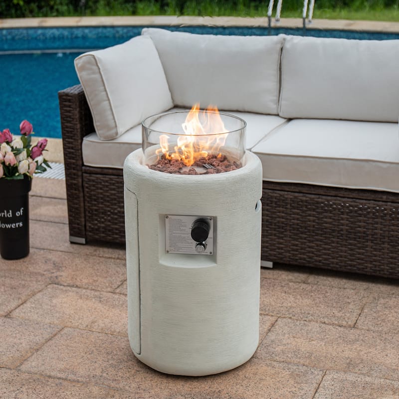 COSIEST 16" Outdoor Column Propane Fire Pit with Glass Wind Guard