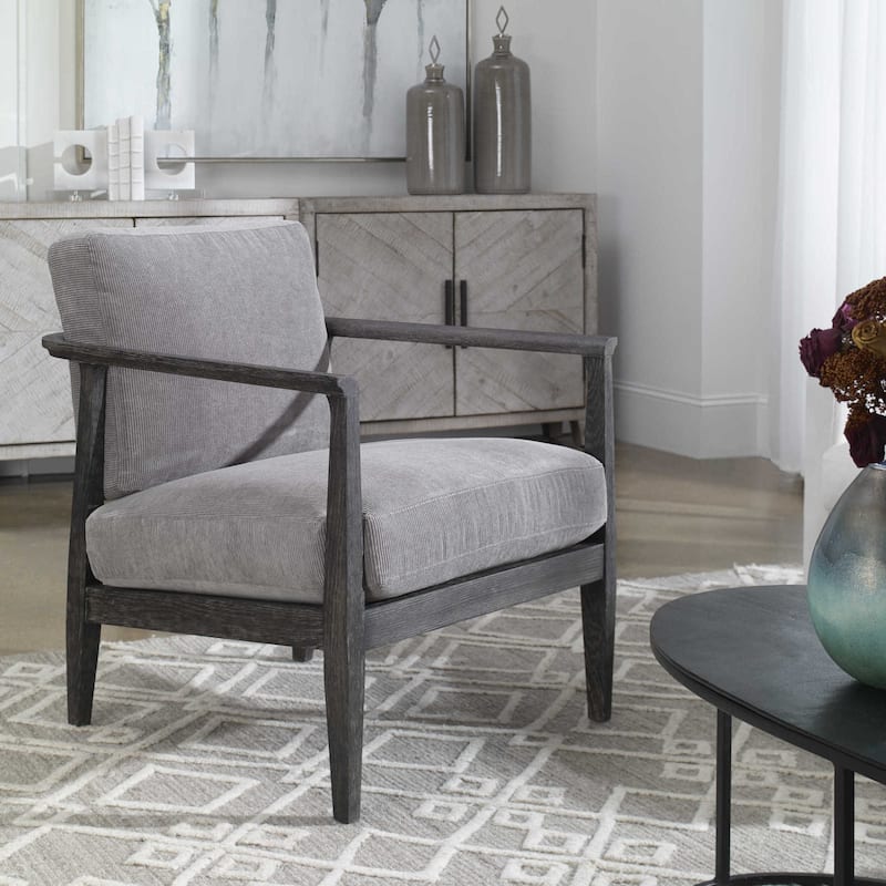 Uttermost Brunei 31" Wide Modern Accent Chair with Solid Oak Frame and - Ebony / Gray