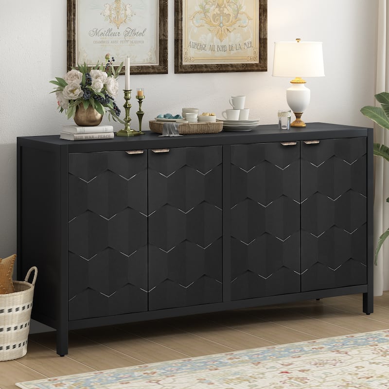 Four-Door Sideboard with Honeycomb Patterned Doors