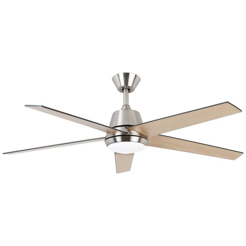 52" Modern Reversible 5-blade Brushed Nickel LED Smart Ceiling Fan with Light and APP
