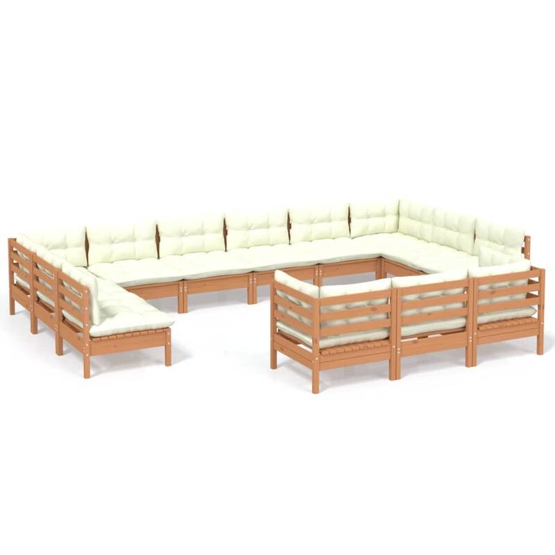 vidaXL Solid Pinewood Patio Lounge Set 14 Piece with Cushions Multi Colors