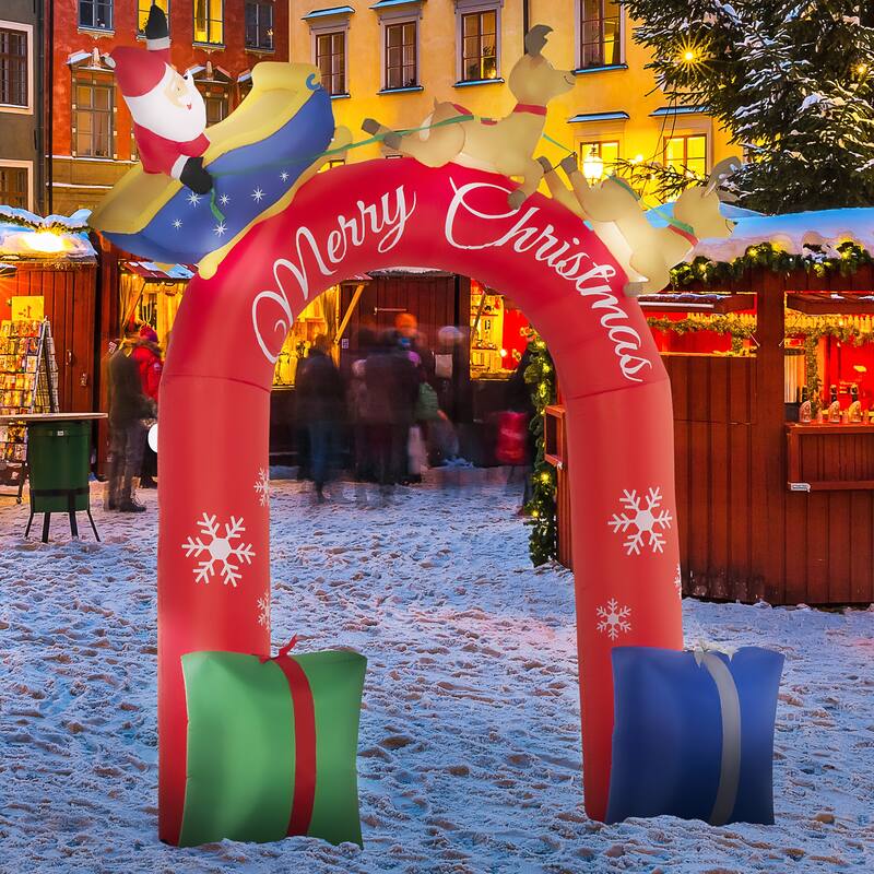9ft Christmas Inflatables Outdoor Decorations Arch with Santa Claus Riding a Sled, Blow-Up LED Yard Christmas Decor