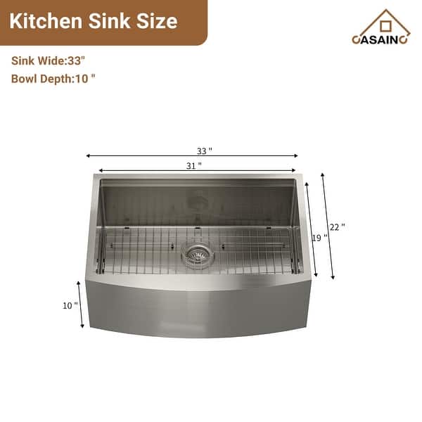 dimension image slide 1 of 2, Farmhouse/Apron-Front Brushed Stainless Steel Workstation Kitchen Sink with Two-Function Pull-Down Faucet and Accessories
