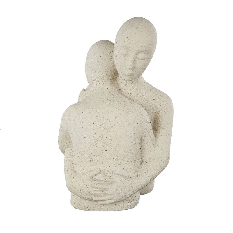 White Polystone Hugging People Decorative Sculpture with Black Speckles