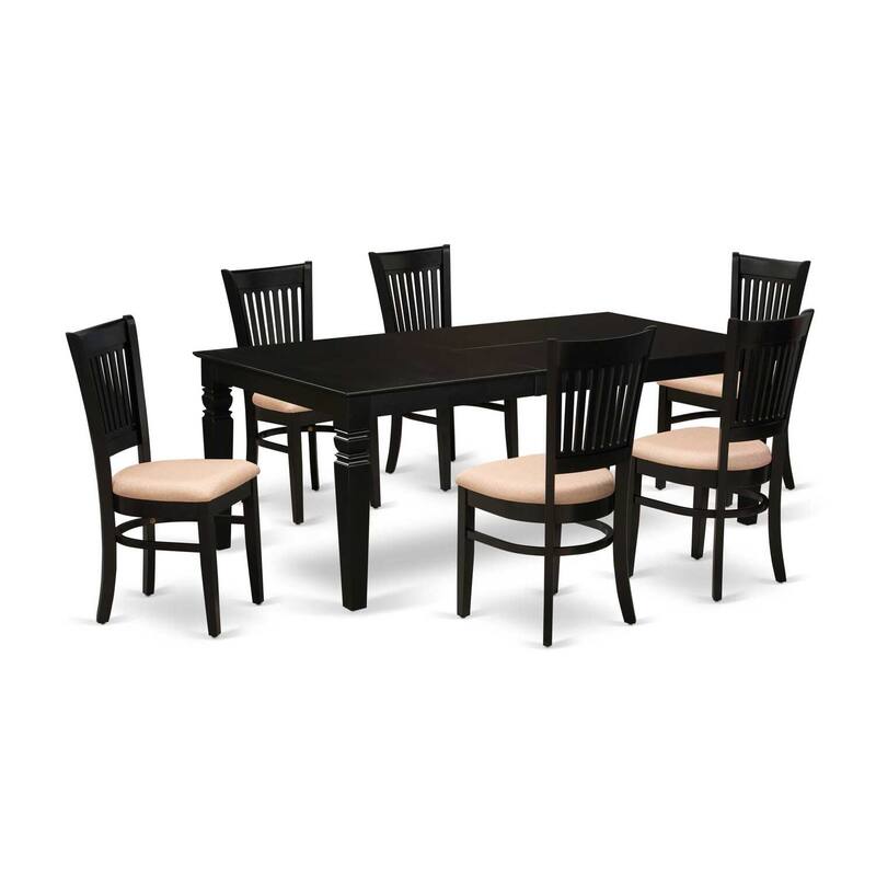 7-Piece Kitchen Dining Set - Wood Table & 6 Modern Chairs - Black Finish - 84