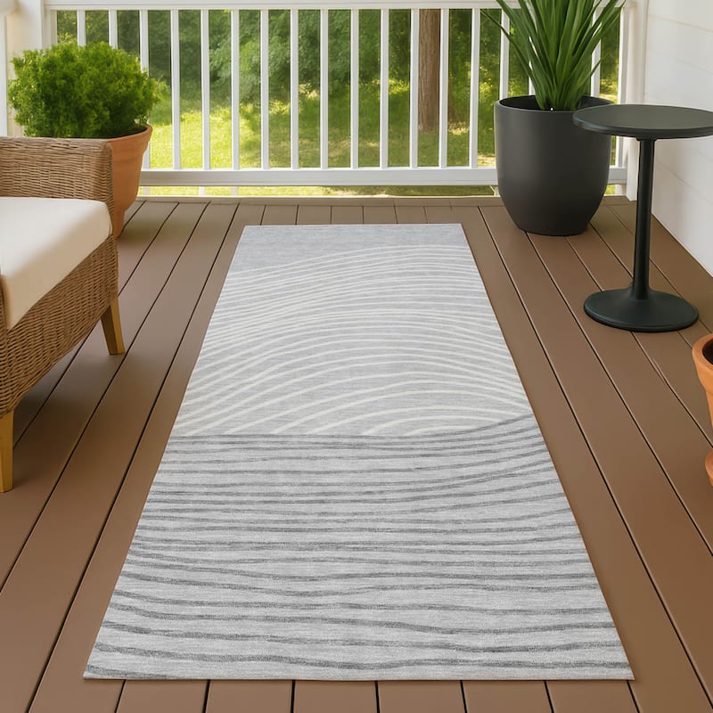 Machine Washable Indoor/ Outdoor Modern Arches Chantille Rug - Gray - 2'3" x 7'6"