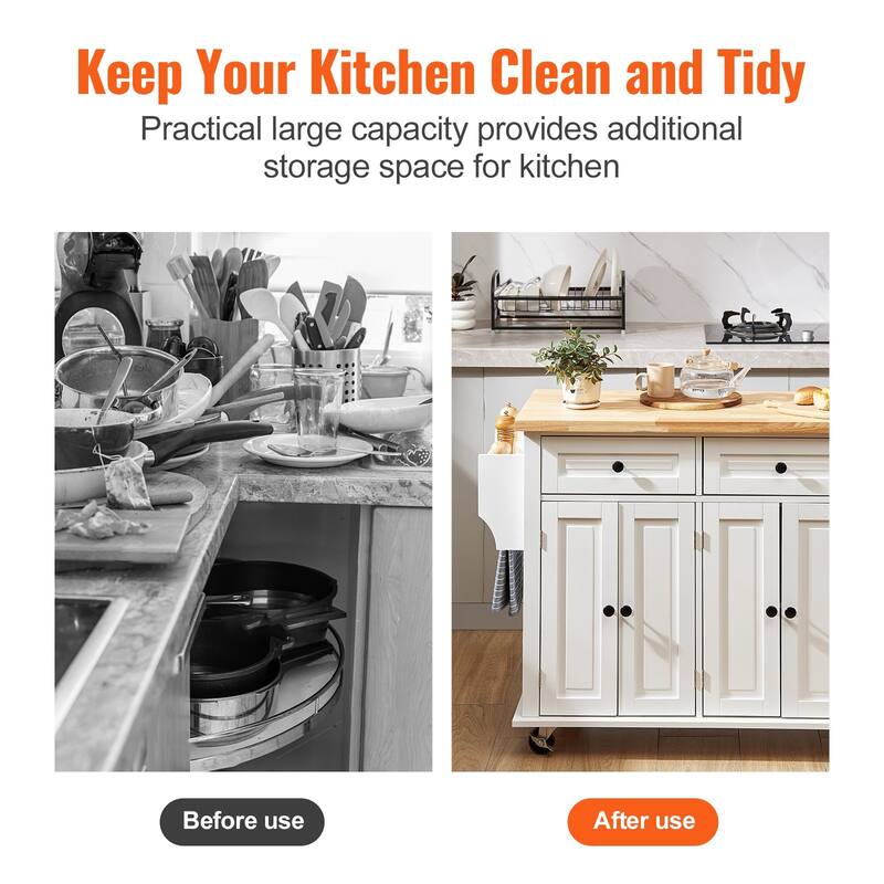 Modern Kitchen Island Portable Kitchen Island with 2 Drawers, Storage Cabinet, Spice Rack and Towel Rack, for Kitchen