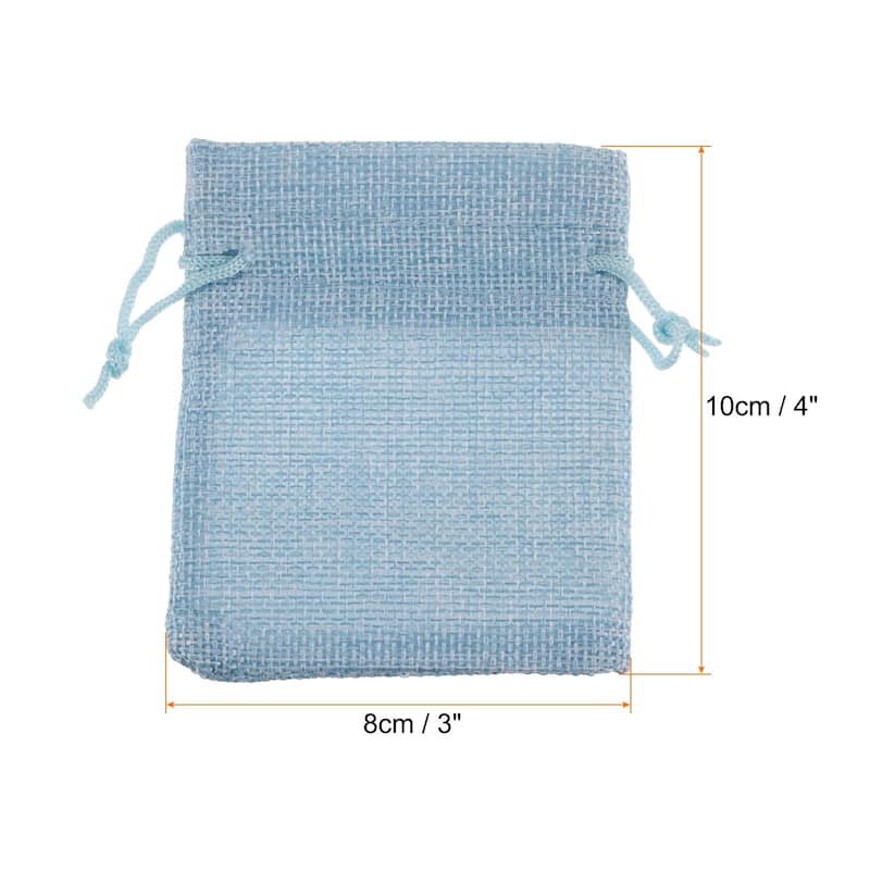 25Pcs Drawstring Burlap Gift Bags 3" x 4" Linen Sack Jewelry Pouches - 3" x 4" - Blue