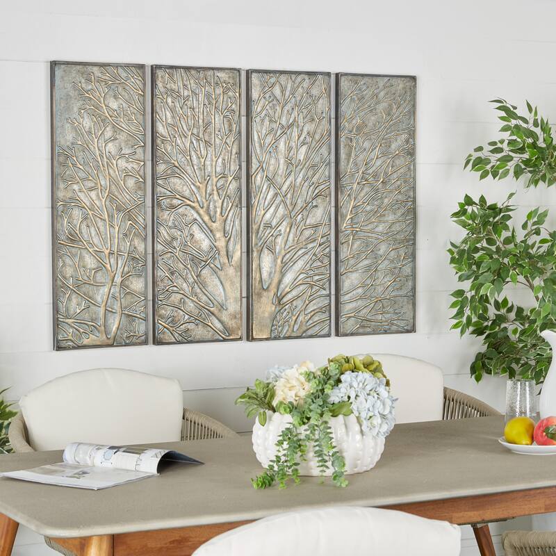 Metal Tree Wall Decor with Embossed Design - Set of 4 Green - Roche River Decor