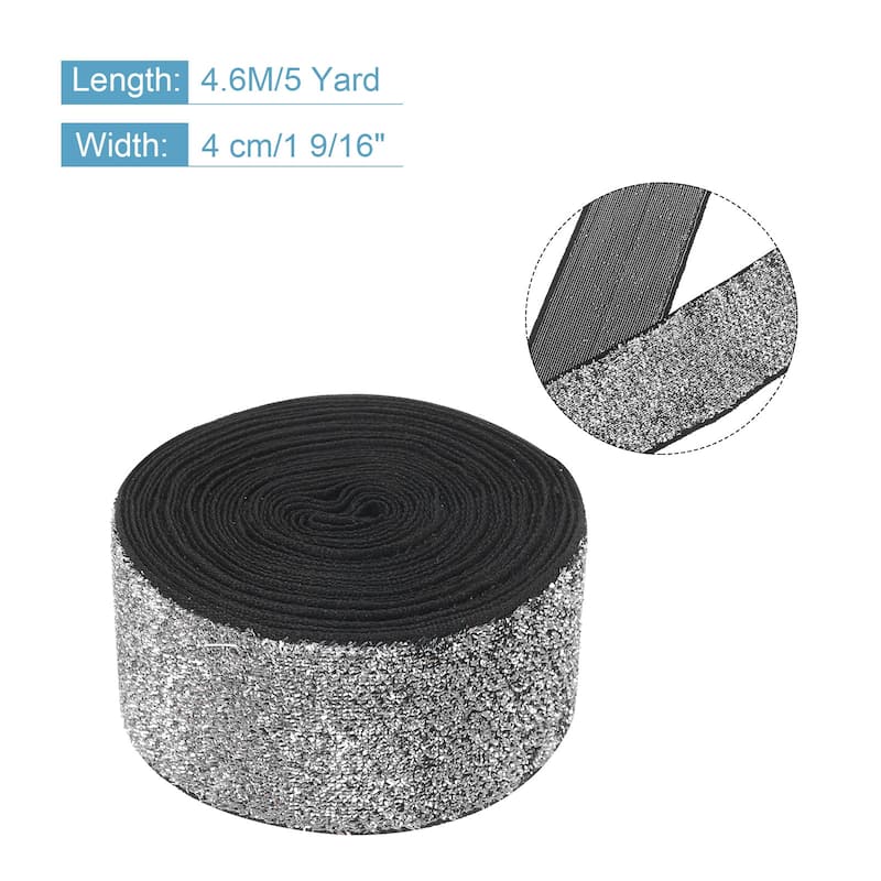 Metallic Glitter Velvet Ribbon for Gift Wrapping - Silver on Black - 1 9/16"x 5 Yard