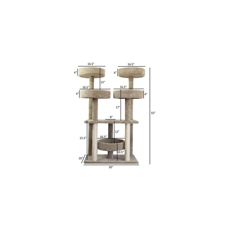 Castle Style Cat Tower with Multiple Levels, Spacious Perches and Sisal Posts for Large Cats