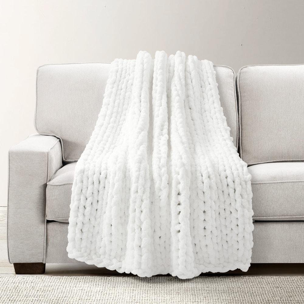 Lush Decor Hygge Ultra Soft Cozy Chenille Chunky Knit Throw