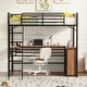 preview thumbnail 1 of 10, Black Twin Size Metal Loft Bed with Shelves and L-shaped Desk