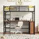 preview thumbnail 15 of 48, Loft Bed with 3 Layers of Shelves & L-Shaped Desk, Metal Loft Bed Frame with Safety Guardrails and Inclined Ladder