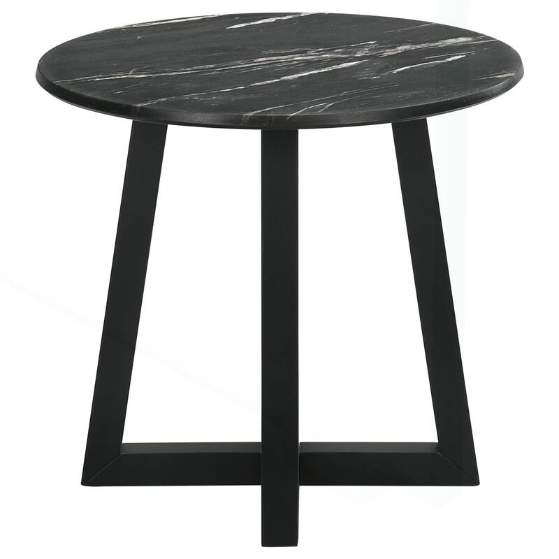 Chic Black Marble-like Round Side Table with Sturdy Wood Base for Stylish Spaces