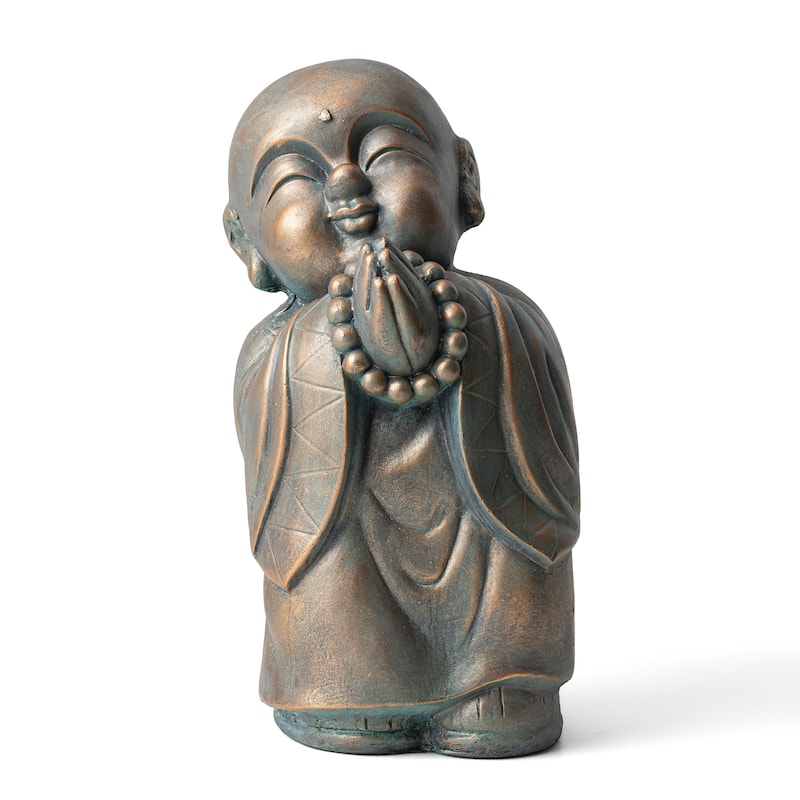 Glitzhome MGO Faux Bronze Buddha Garden Statue Monk Sculpture Indoor Outdoor Decor Gifts