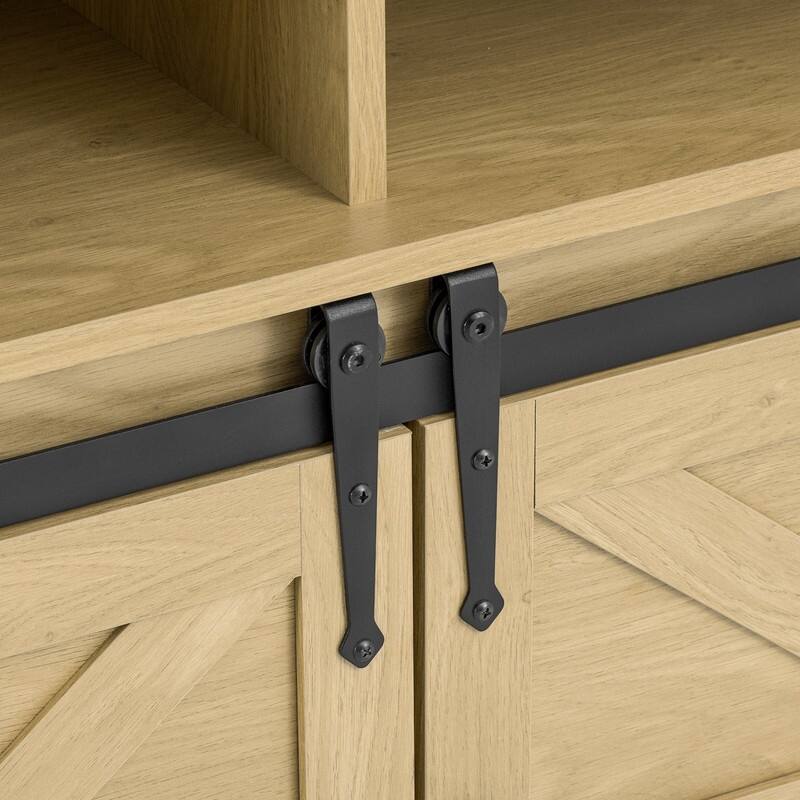 Farmhouse 59.3" Sideboard Buffet with Sliding Barn Doors and Open Storage for Living or Dining Spaces