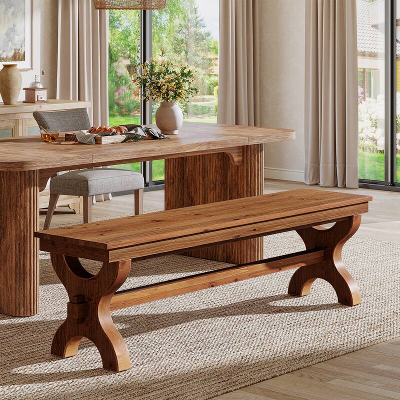 Solid Wood Dining Entryway Shoe Bench, Long Indoor Accent Seat Bench for Dining Room Living Room Hallway