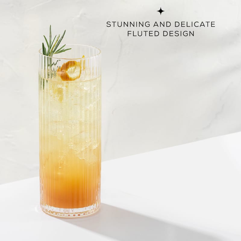 JoyJolt Elle Fluted Highball Juice Tumblers Glass - 16 oz - Set of 2 - 16 oz
